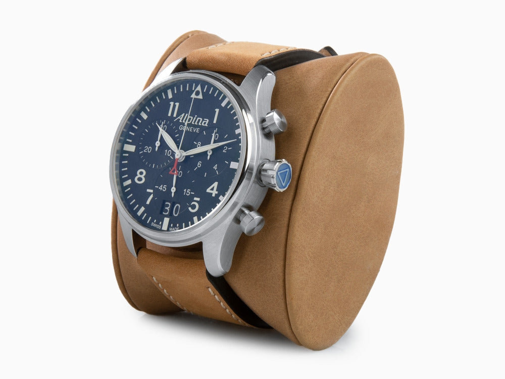 Montre à quartz Alpina Startimer Pilot Chronograph Big Date, AL-372, Bleu, Cuir