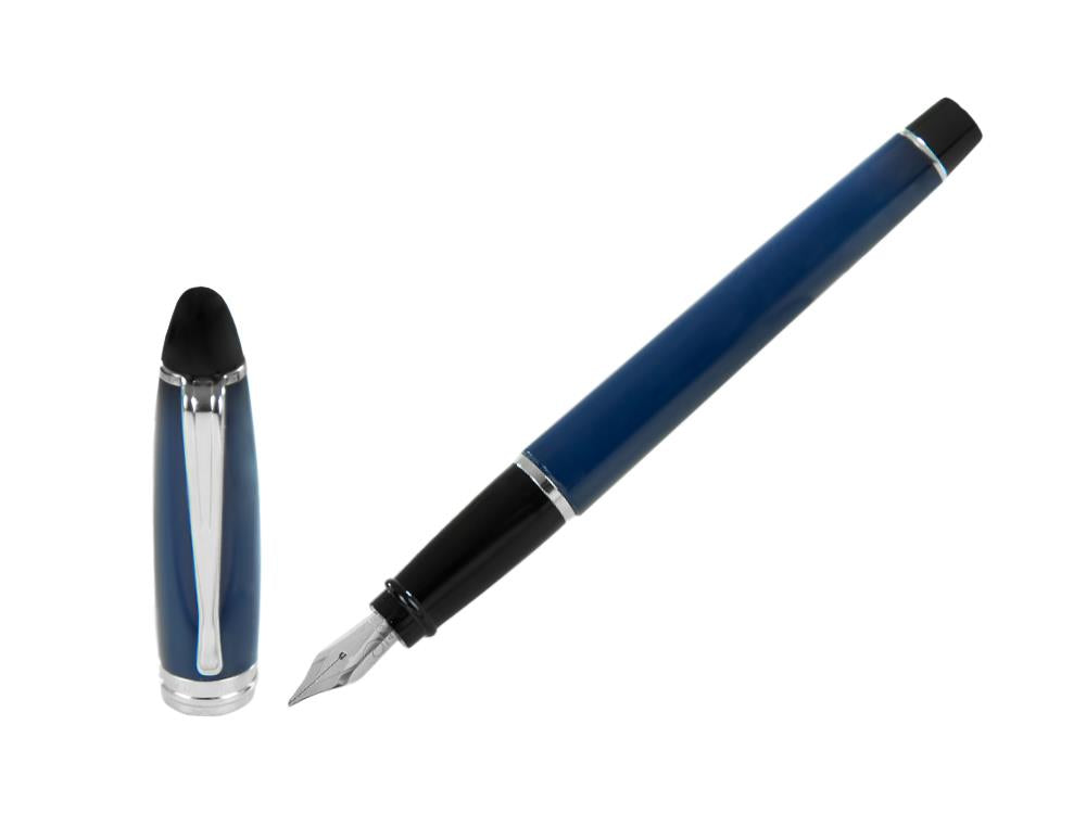 Stylo Plume Aurora Ipsilon, Résine satinée, Bleu, Rhodium, B11-CB