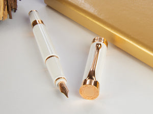 Stylo Plume Aurora EDO, Résine, Or Rose 14k, Blanc, O11-W