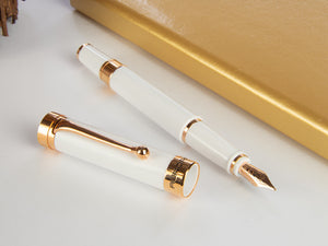 Stylo Plume Aurora EDO, Résine, Or Rose 14k, Blanc, O11-W