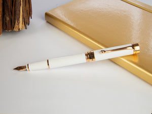 Stylo Plume Aurora EDO, Résine, Or Rose 14k, Blanc, O11-W