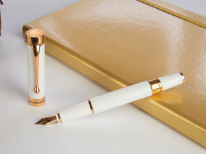 Stylo Plume Aurora EDO, Résine, Or Rose 14k, Blanc, O11-W