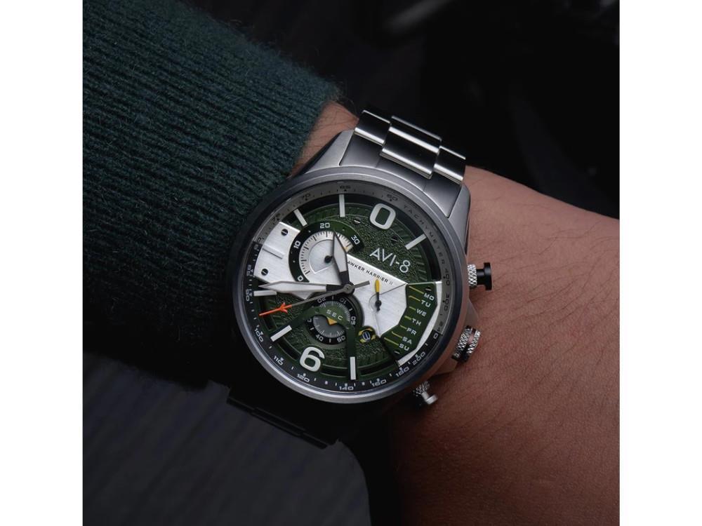 Montre à Quartz AVI-8 Hawker Harrier Steel Military Green, 44 mm, AV-4056-11