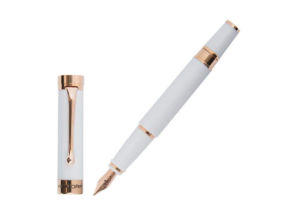 Stylo Plume Aurora EDO, Résine, Or Rose 14k, Blanc, O11-W