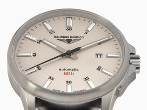 Montre Automatique Bauhaus Aviation, Titane, Beige, 42 mm, Miyota 8315, 2864-5