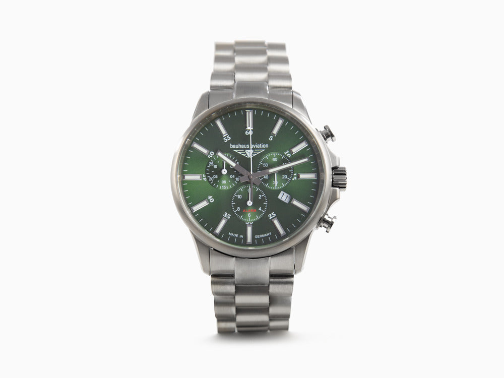 Montre à Quartz Bauhaus Aviation, Titane, Vert, 42 mm, Chronographe, 2880M-4