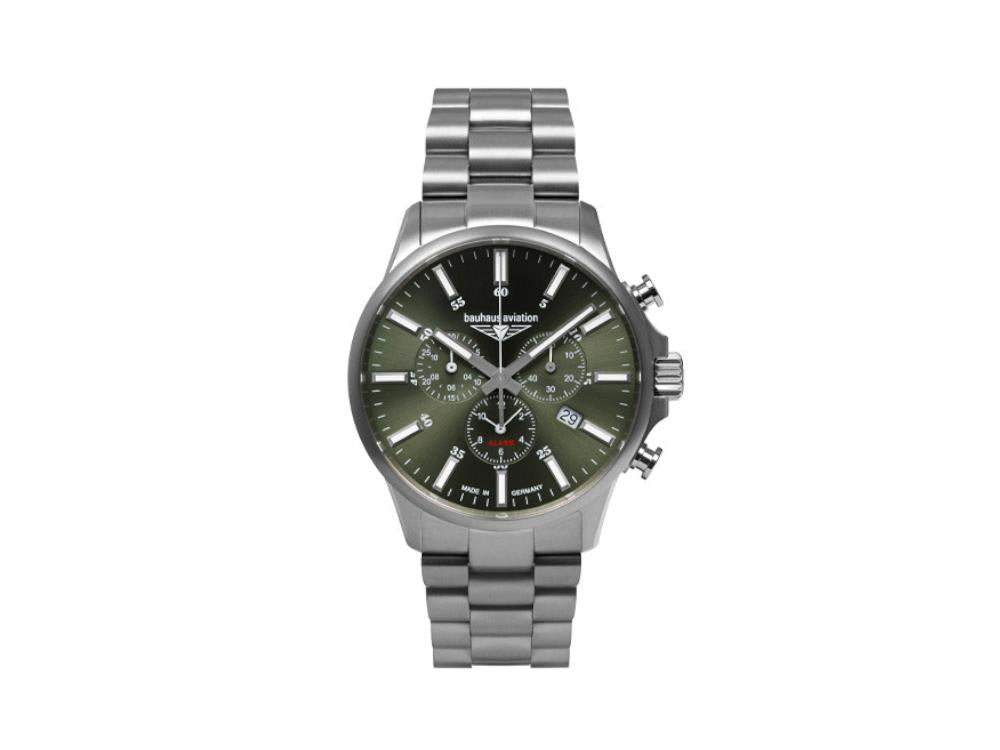 Montre à Quartz Bauhaus Aviation, Titane, Vert, 42 mm, Chronographe, 2880M-4