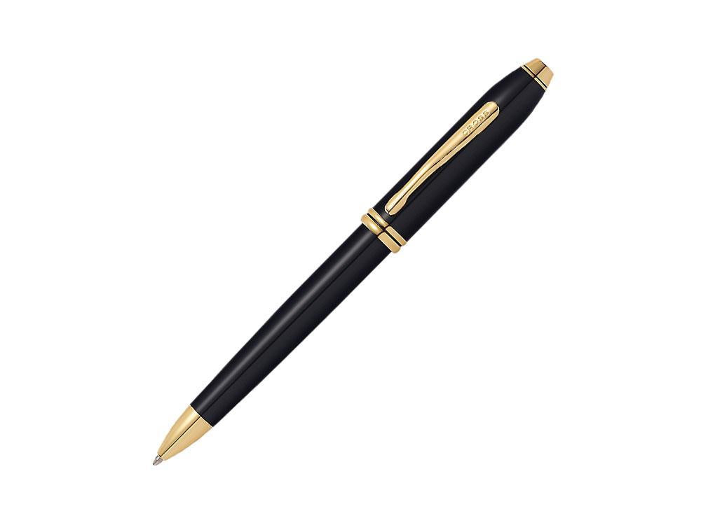 Stylo bille Cross Townsend, Laque, Noir, Poli, Plaqué Or 23K, 572TW