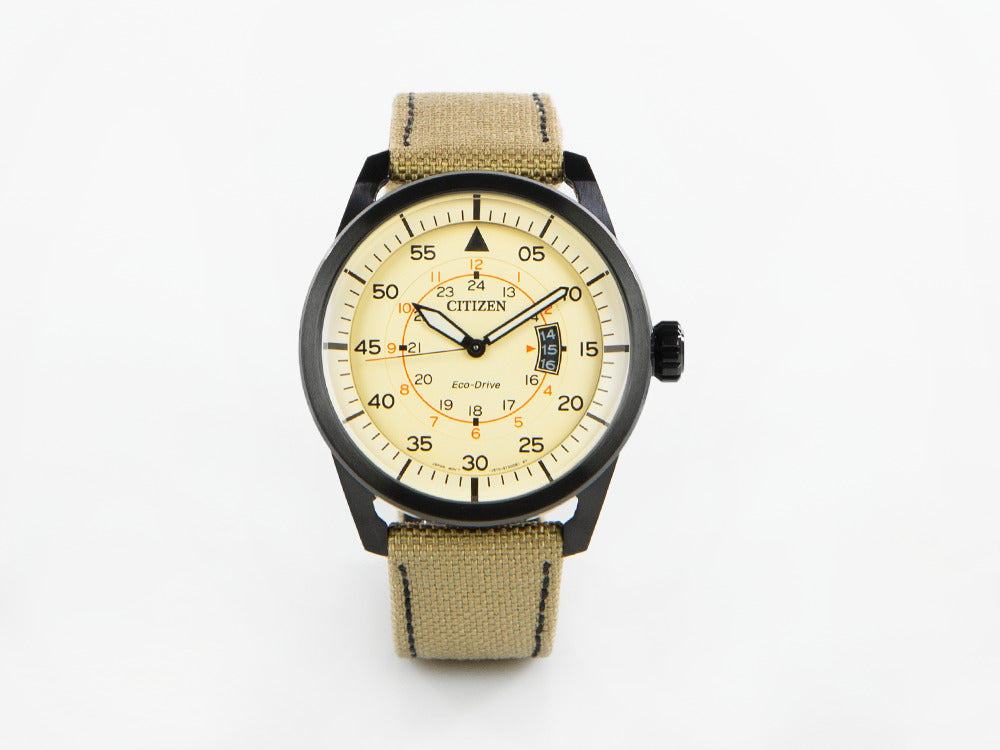 Montre à Quartz Citizen OF Aviator, Beige, 45 mm, Textile, 10 atm, AW1365-19P