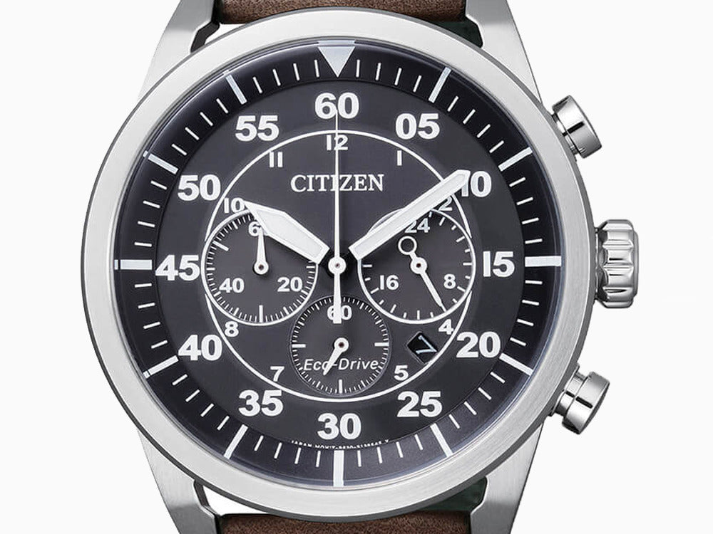 Montre à Quartz Citizen OF, Eco Drive B620, 45 mm, Bracelet en cuir, CA4210-16E