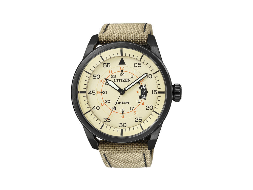 Montre à Quartz Citizen OF Aviator, Beige, 45 mm, Textile, 10 atm, AW1365-19P