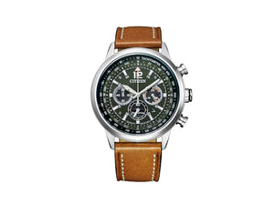 Montre à Quartz Citizen OF Chrono, Vert, 44 mm, Bracelet en cuir, CA4470-15X