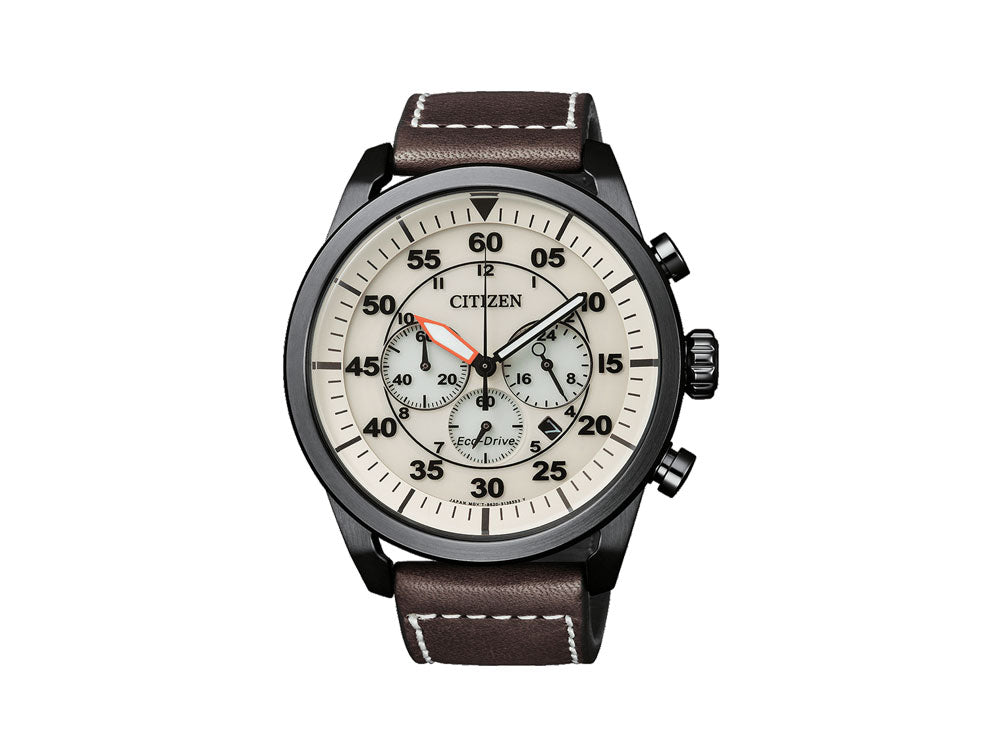 Montre à Quartz Citizen OF, Eco Drive B620, 45 mm, Bracelet en cuir, CA4215-04W