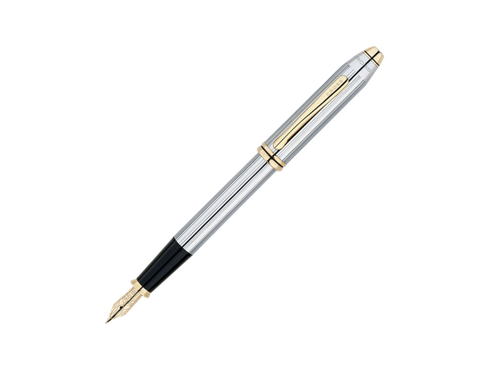 Stylo Plume Cross Townsend, Chrome, Argent, Poli, Plaqué Or 23K, 0506