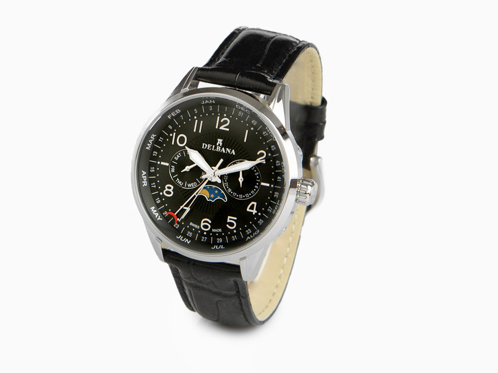 Montre à Quartz Delbana Classic Retro Moonphase, Noir, 42 mm, 41601.646.6.034