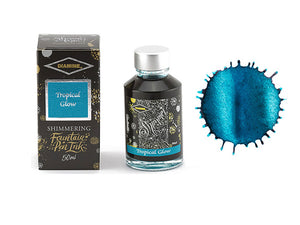 Encrier Diamine Shimmering Tropical Glow, 50ml, Bleu, Verre