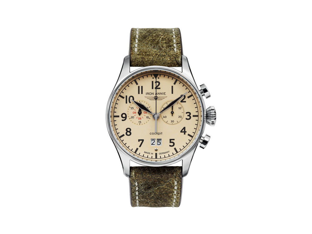 Montre à Quartz Iron Annie Cockpit, Beige, 42 mm, Chronographe, Jour, 5186-5