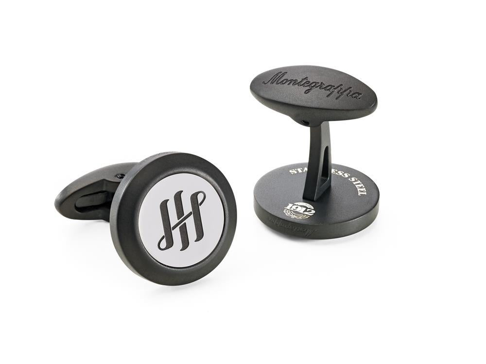 Boutons de Manchette Montegrappa Classico Ambigram, Acier inoxidable, IP Black