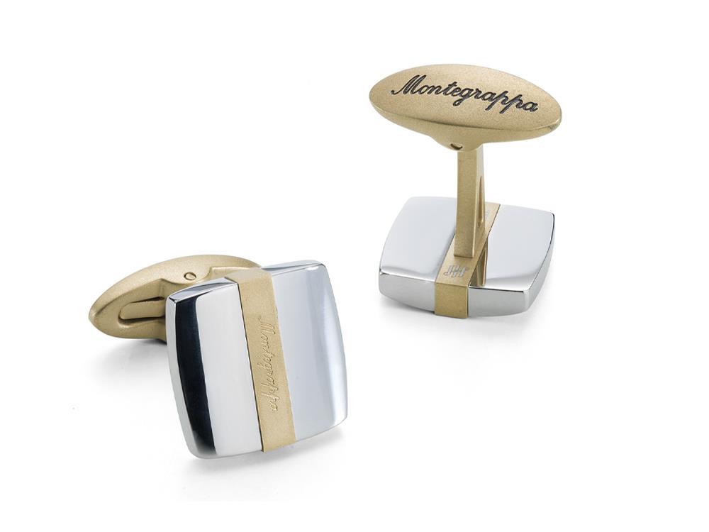 Boutons de Manchette Montegrappa Quadro, Acier inoxidable, IP Yellow Gold