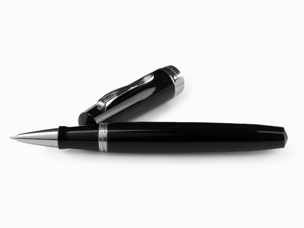 Roller Montegrappa Elmo 02 Jet Black, Résine Noire, Acier Inoxydable, ISE2RRAC