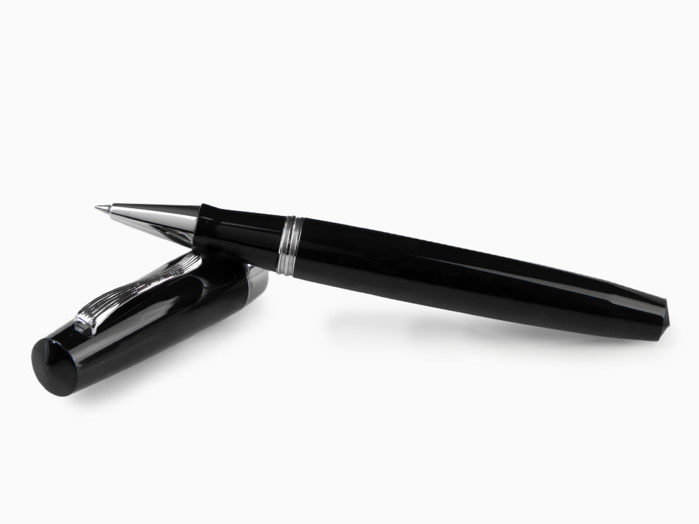 Roller Montegrappa Elmo 02 Jet Black, Résine Noire, Acier Inoxydable, ISE2RRAC