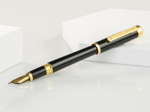 Stylo Plume Montegrappa Zero, Résine Noire, Ornements d'or, ISZEI-IY