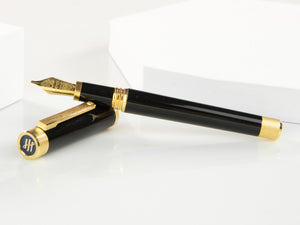 Stylo Plume Montegrappa Zero, Résine Noire, Ornements d'or, ISZEI-IY