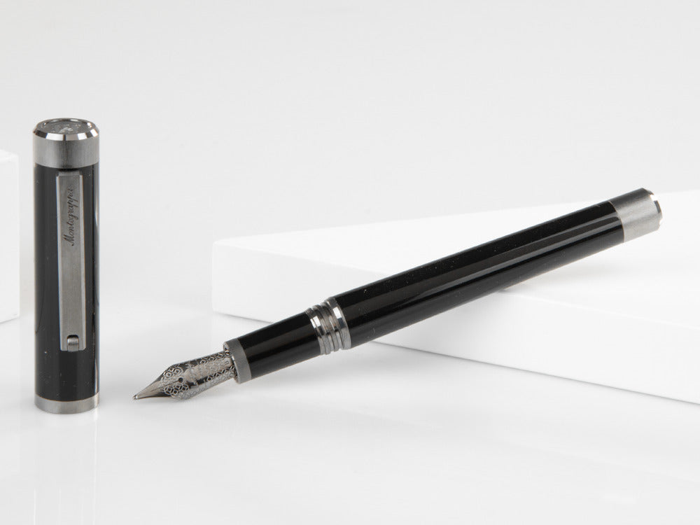 Stylo Plume Montegrappa Zero, Noire, Argenttraité, Ruthenium, ISZET-BL