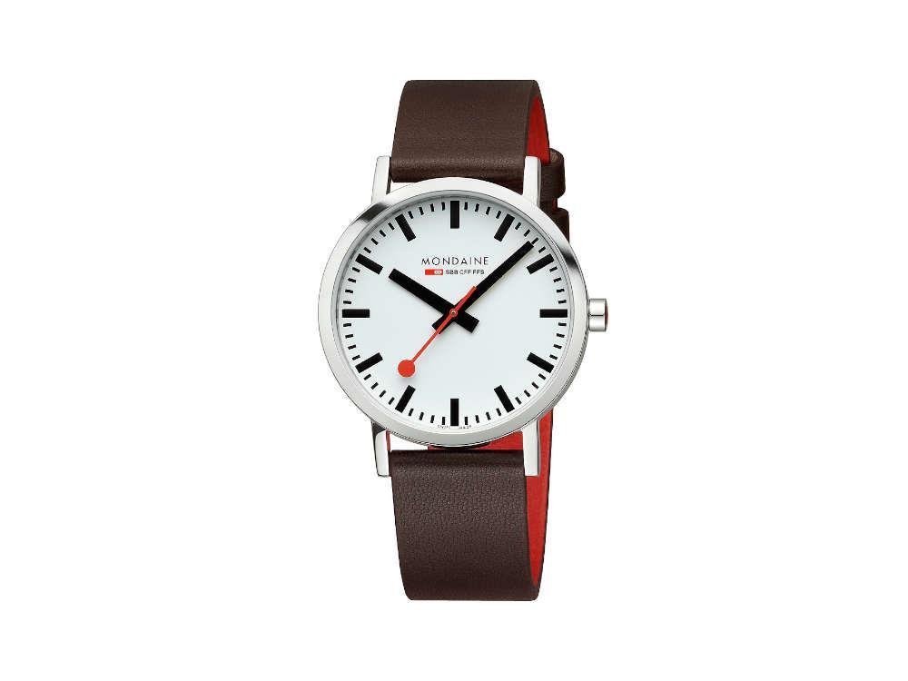 Montre à Quartz Mondaine Classic SBB, Blanc, 40 mm, Cuir, A660.30360.11SBG