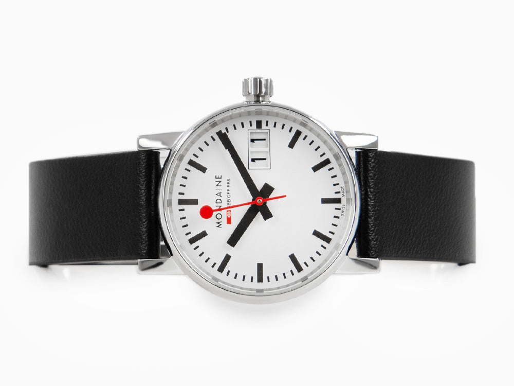 Montre à Quartz Mondaine SBB Evo2, Blanc, 30mm, Jour, Cuir, MSE.30210.LB