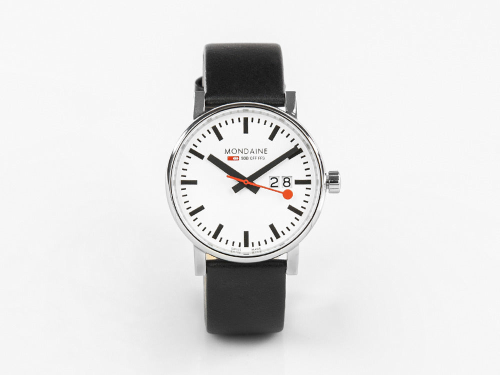 Montre à Quartz Mondaine SBB Evo2 Big, Blanc, 40 mm, Jour, Cuir, MSE.40210.LB