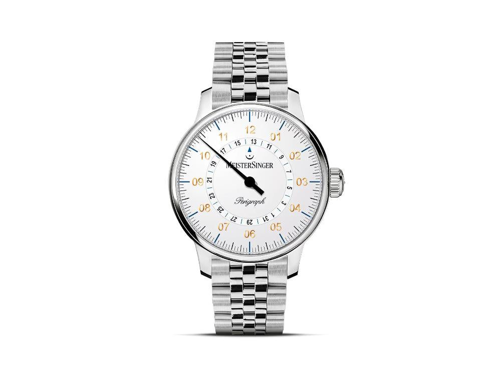 Montre Automatique Meistersinger Perigraph, SW 200, 43 mm, Blanc, AM1001G-MGB20