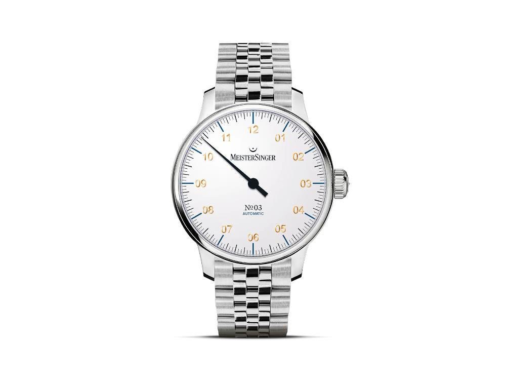 Montre Automatique Meistersinger N3, SW 200, 43 mm, Blanc, AM901G-MGB20