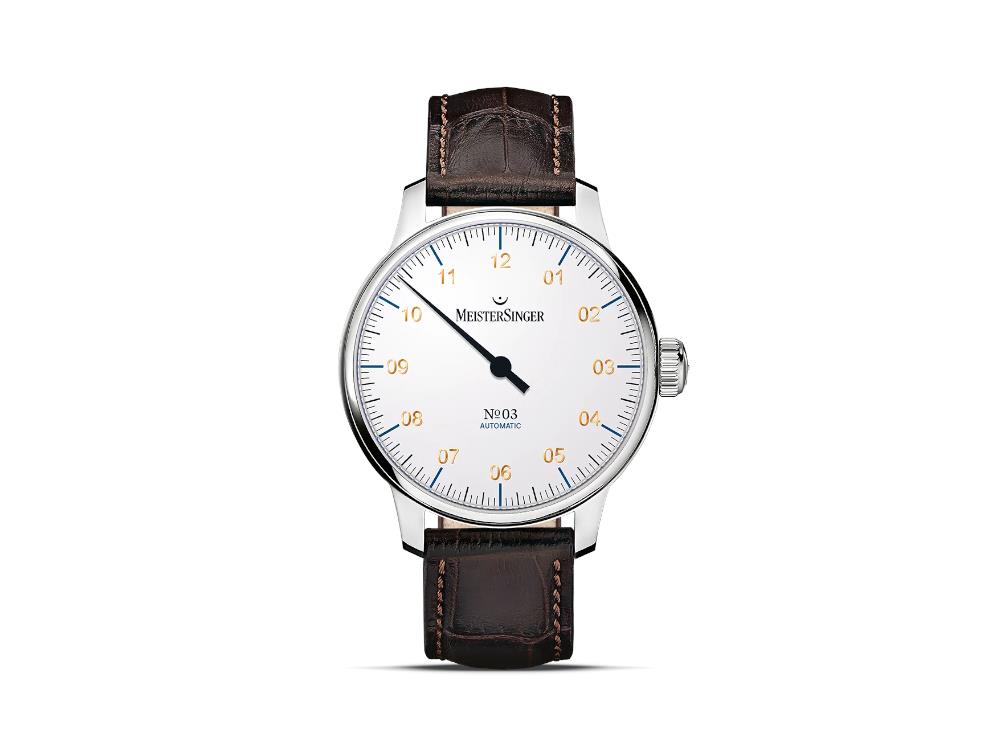 Montre Automatique Meistersinger N3, SW 200, 43 mm, Blanc, 38Heures, AM901G-SG02