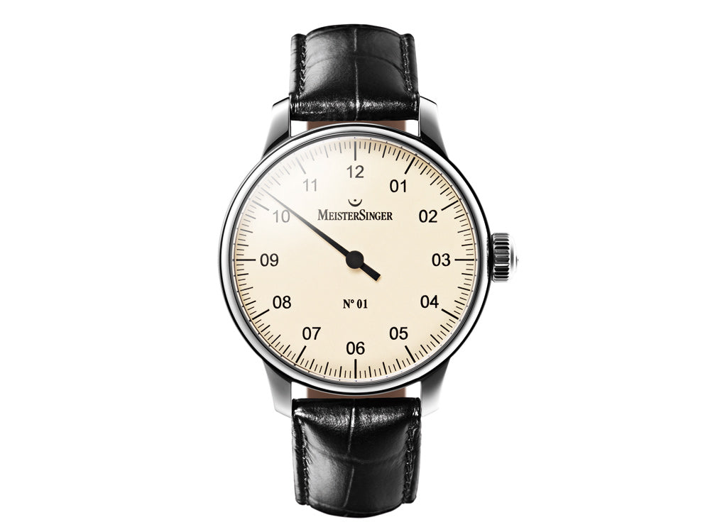 Montre Meistersinger N1, Remontage manuel, ETA 2801-2, 43mm. Bracelet en cuir