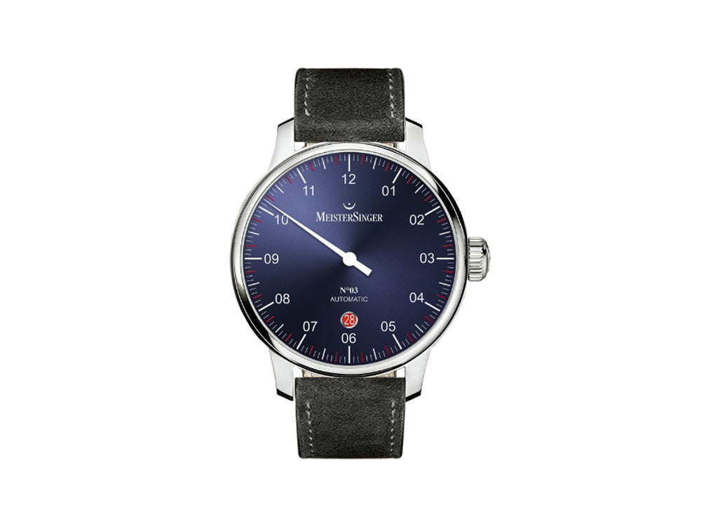 Montre Automatique Meistersinger N3 - 40 mm, Bleu, 40mm, Noir, Jour, DM908-SV01