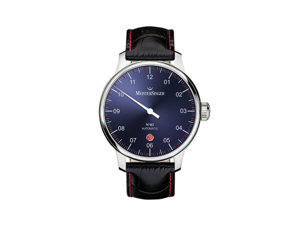 Montre Automatique Meistersinger N3 - 40 mm, Bleu, 40mm, Noir/Rouge, DM908-SG01R