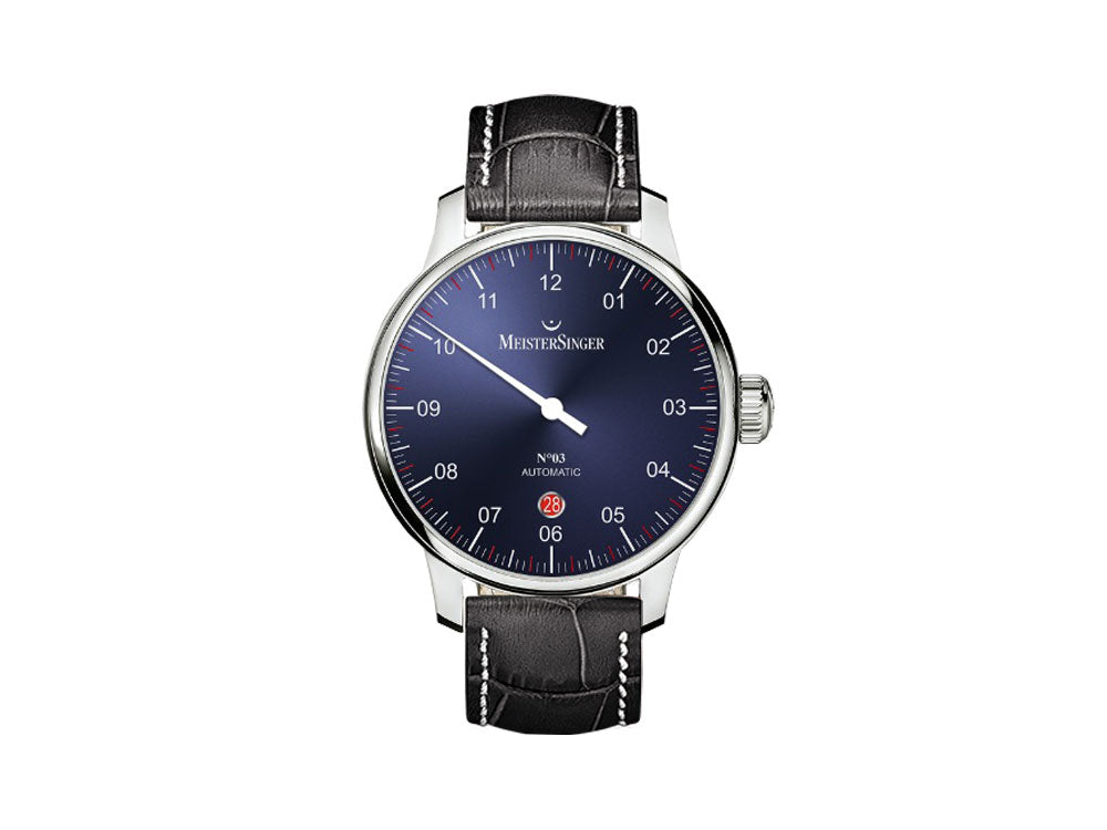 Montre Automatique Meistersinger N3 - 40 mm, Bleu, 40mm, Noir/Blanche, DM908