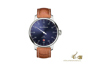 Montre Automatique Meistersinger N3 - 40 mm, Bleu, 40mm, Cognac, Jour, DM908