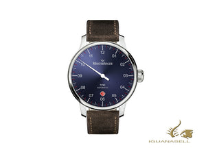 Montre Automatique Meistersinger N3 - 40 mm, Bleu, 40mm, Cognac, Jour, DM908