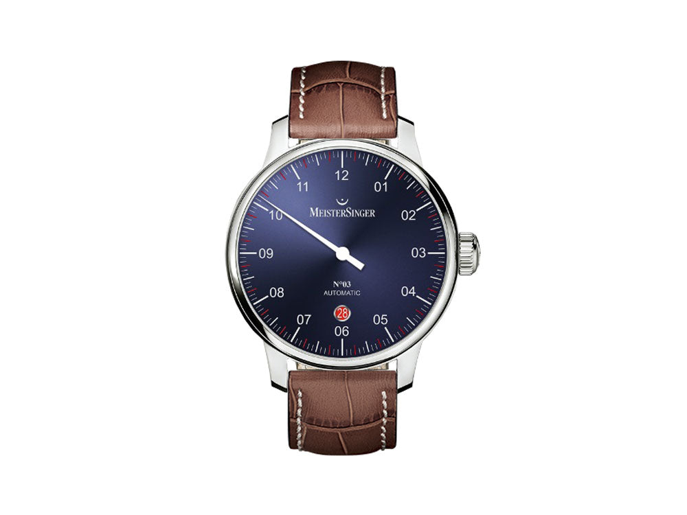 Montre Automatique Meistersinger N3 - 40 mm, Bleu, marron, Jour, DM908-SG02W