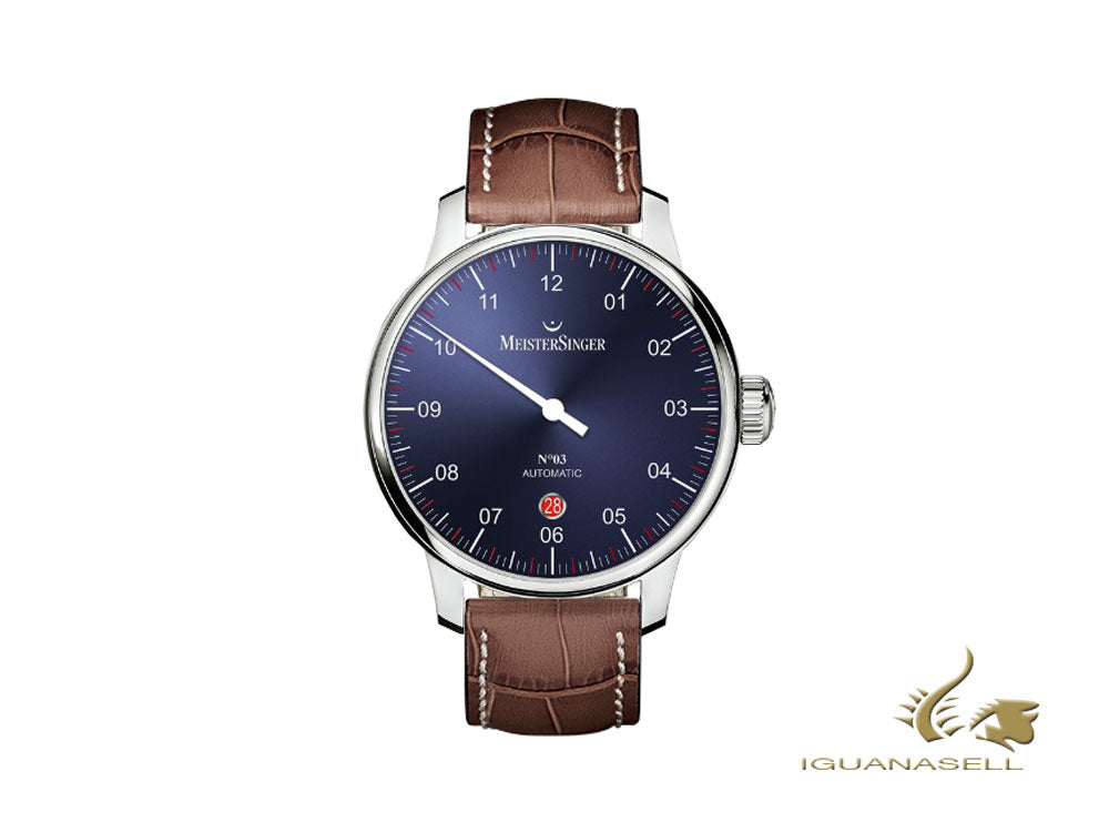 Montre Automatique Meistersinger N3 - 40 mm, Bleu, marron, Jour, DM908-SG02W