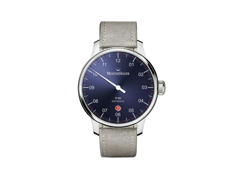 Montre Automatique Meistersinger N3 - 40 mm, Bleu, ETA 2824-2, 40mm, gris