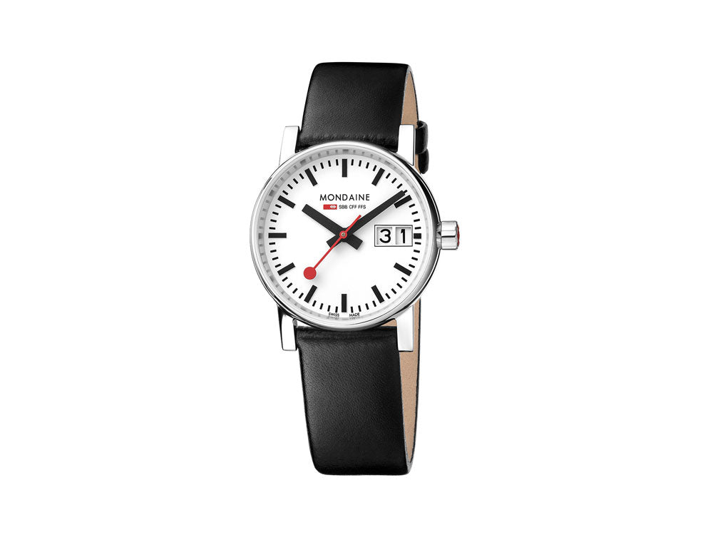 Montre à Quartz Mondaine SBB Evo2, Blanc, 30mm, Jour, Cuir, MSE.30210.LB