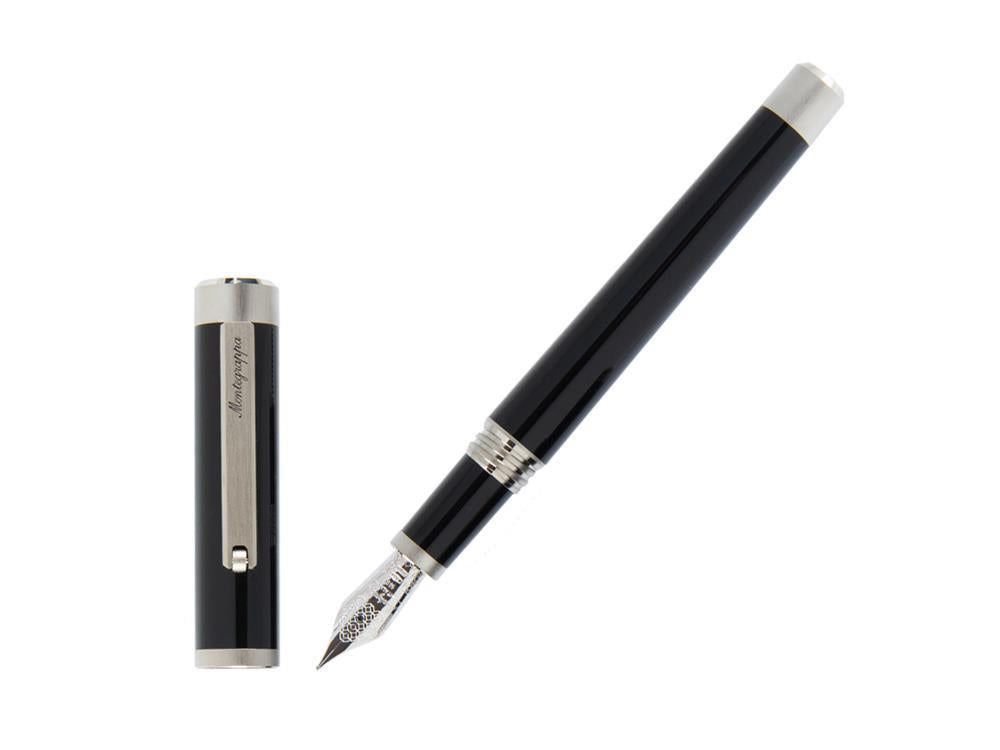 Stylo Plume Montegrappa Zero, Noire, Palladium IP, Or 14K, ISZEI-4P