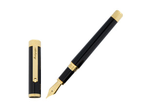 Stylo Plume Montegrappa Zero, Résine Noire, Ornements d'or, ISZEI-IY