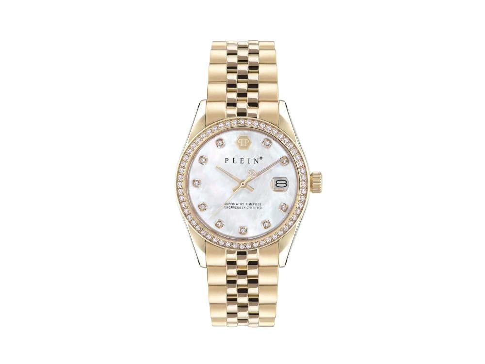 Montre à Quartz Philipp Plein Date Superlative, PVD Or, Blanc, 34 mm, PWYAA0323