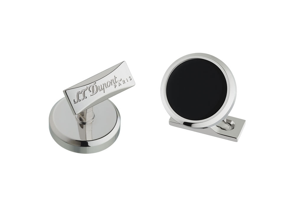 Boutons de Manchette S.T. Dupont Round, Acier, Laque, Palladium, Noir, 005576