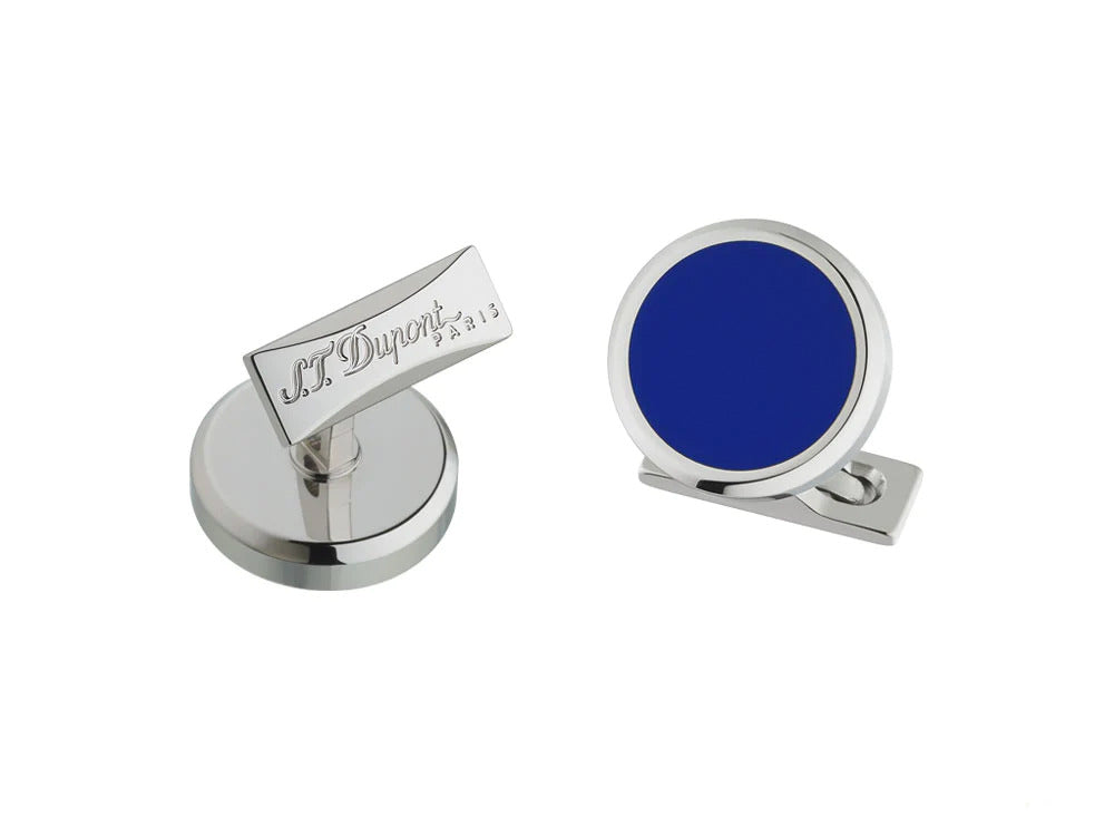 Boutons de Manchette S.T. Dupont Round, Acier, Laque, Palladium, Bleu, 005575