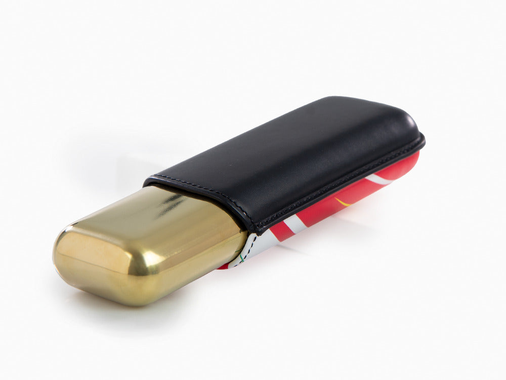 Etui à stylo double en cuir rouge